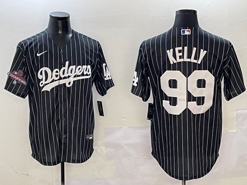 Men Los Angeles Dodgers 99 Kelly Black Stripe Jointly Name 2025 Nike MLB Jersey style 2